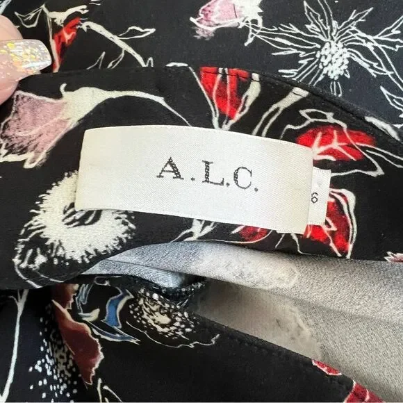 ALC Daniel’s Floral 100% Silk Wrap Belted Midi Skirt Size 6 - Picture 10 of 11